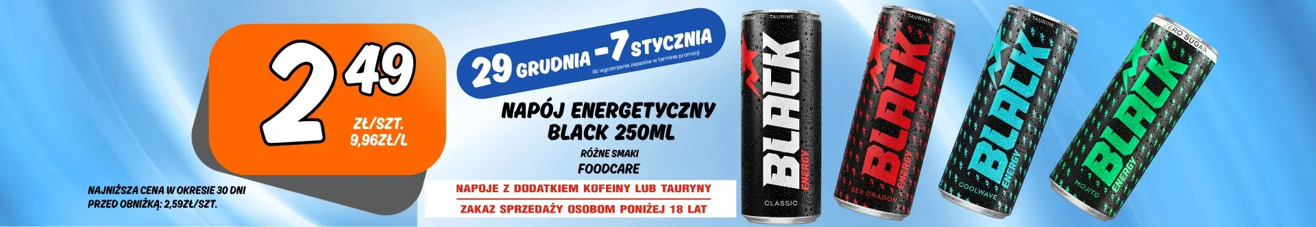Sklepy Społem - NAPÓJ ENERGETYCZNY BLACK 250ML