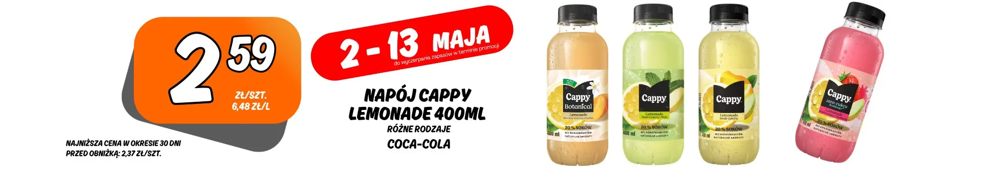 Sklepy Społem - NAPÓJ CAPPY LEMONADE 400ML RÓŻNE RODZAJE