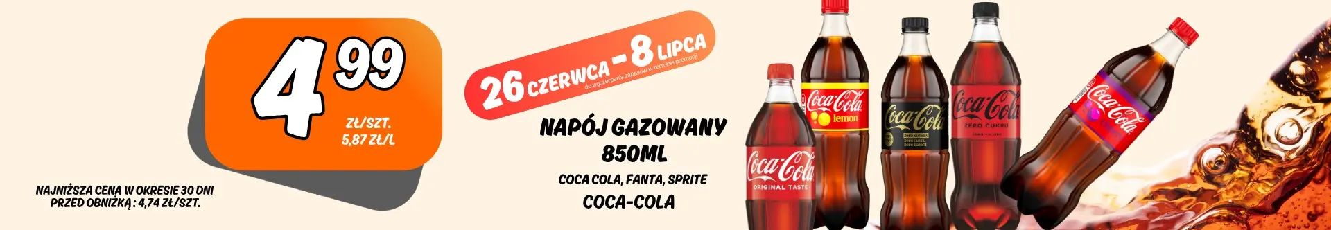 Sklepy Społem - NAPÓJ GAZOWANY COCA-COLA 850ML RÓŻNE RODZAJE