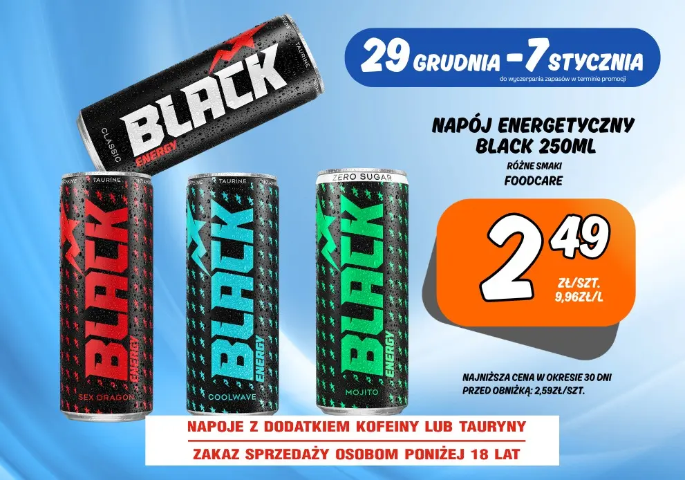 Sklepy Społem - NAPÓJ ENERGETYCZNY BLACK 250ML