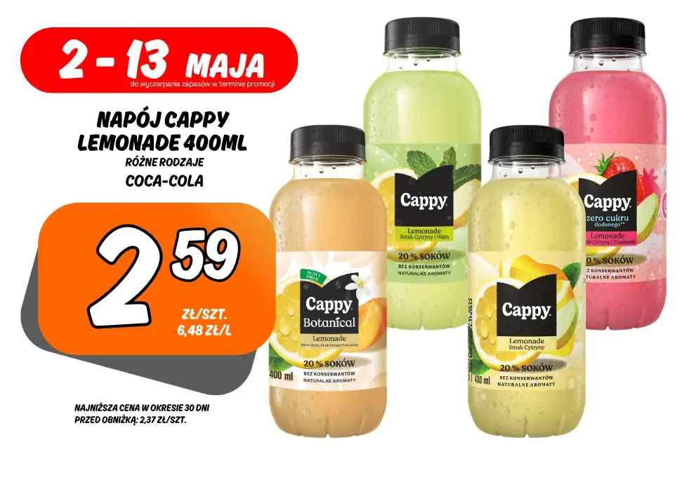 Sklepy Społem - NAPÓJ CAPPY LEMONADE 400ML RÓŻNE RODZAJE