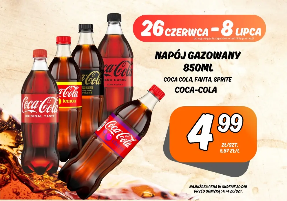 Sklepy Społem - NAPÓJ GAZOWANY COCA-COLA 850ML RÓŻNE RODZAJE