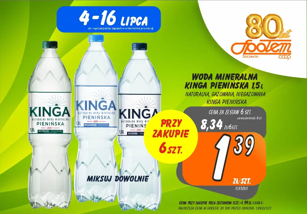Sklepy Społem - WODA MINERALNA KINGA PIENIŃSKA 1.5L 1.39ZŁ/SZT PRZY ZAK. 6SZT