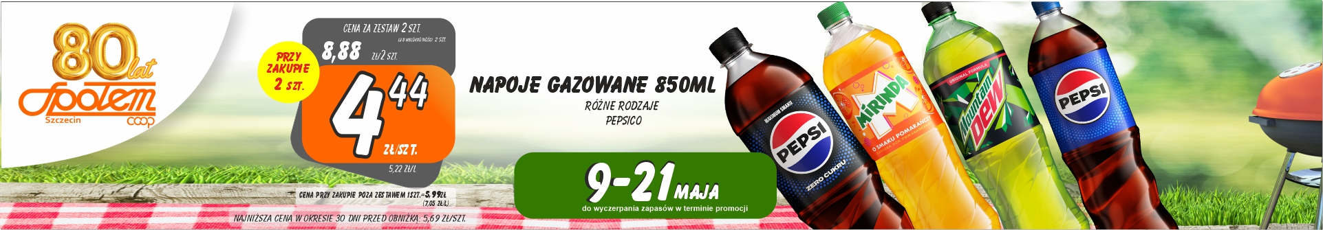 Sklepy Społem - NAPOJE GAZOWANE 850ML RÓŻNE RODZ. 8.88ZŁ/2SZT PRZY ZAK. 2SZT