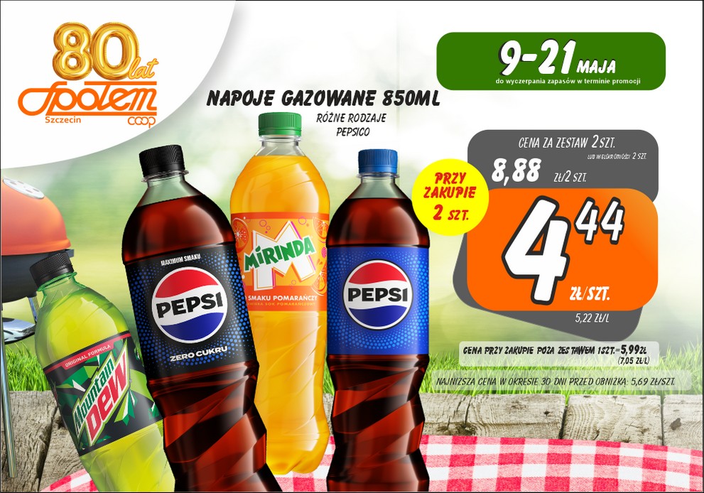 Sklepy Społem - NAPOJE GAZOWANE 850ML RÓŻNE RODZ. 8.88ZŁ/2SZT PRZY ZAK. 2SZT