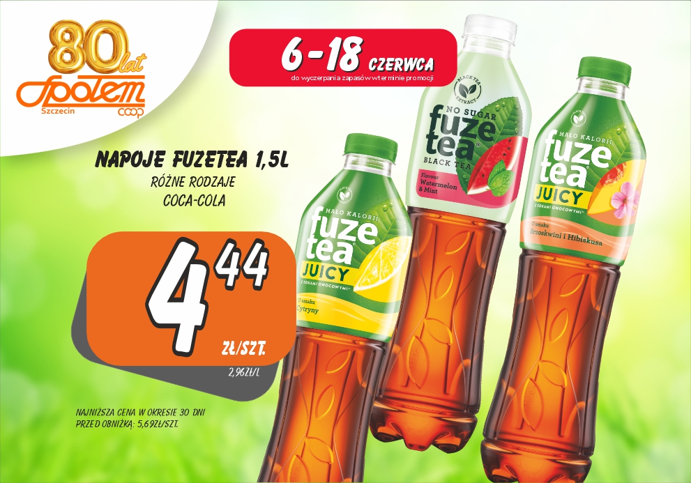 Sklepy Społem - NAPOJE FUZETEA 1,5L RÓŻNE RODZAJE